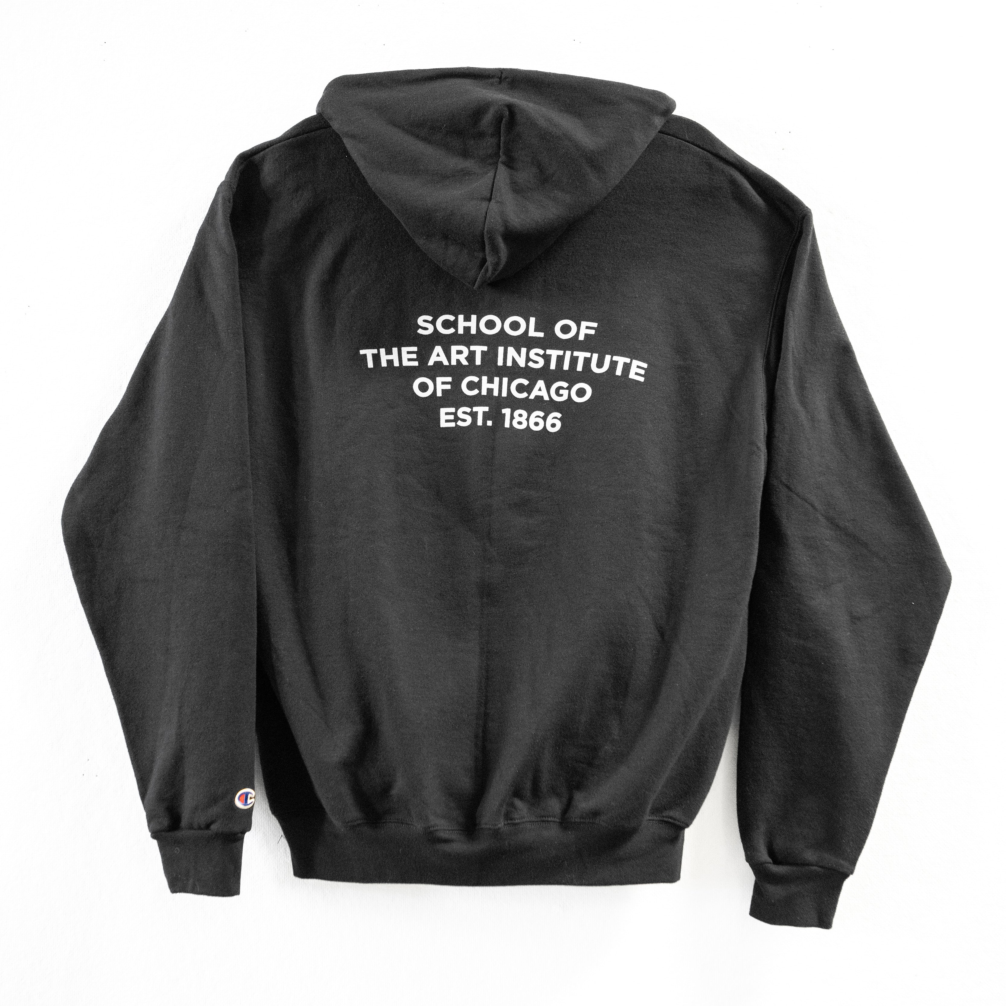 Black hoodie with text on the back on a white background