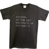 Black t-shirt with 'School of the Art Institute of Chicago' text on a white background